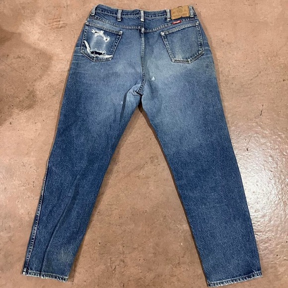 Vintage 90s Distressed Wrangler Star Patch Faded Denim Blue Jeans - Picture 8 of 8